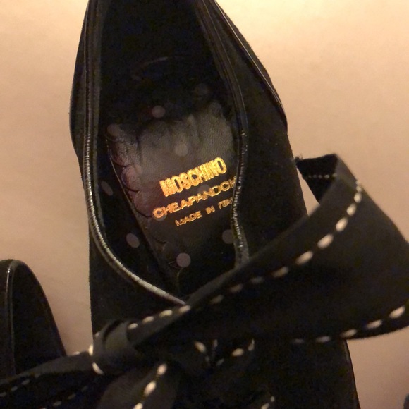 Moschino Cheap and Chic 37.5 7.5 peep toe lace up spectator suede heels retro - Picture 4 of 8